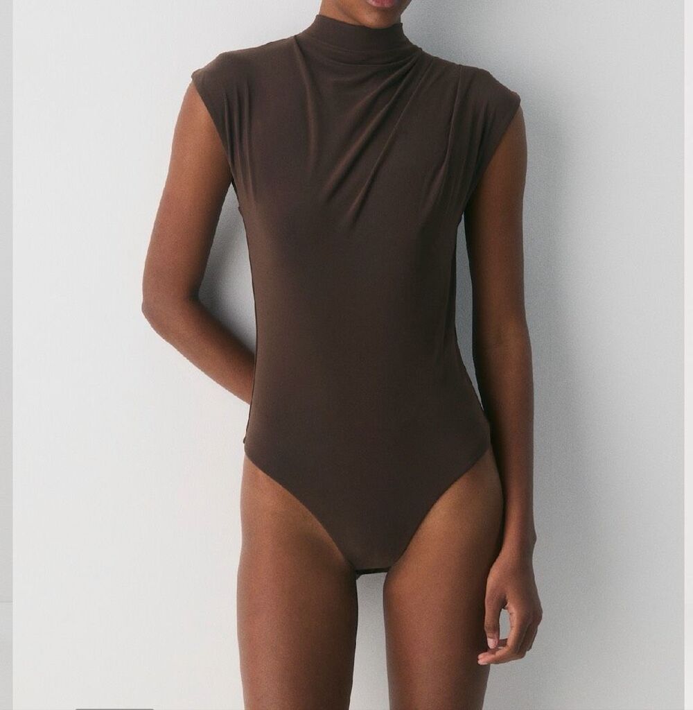 Aritzia Babaton Palladium Mock Neck Bodysuit Brown womens XXS NEW